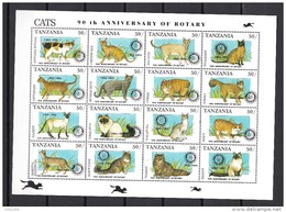 Tanzania 1996,16V In Sheetlet,cats,katten.katzen,chats,gatos,gatti,ovpt Rotary,MNH/Postfris(L2857) - Katten