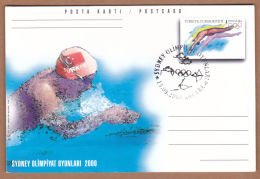 AC - TURKEY POSTAL STATIONARY - SYDNEY OLYMPIC GAMES 2000 SWIMMING ANKARA 15 SEPTEMBER 2000 - Interi Postali