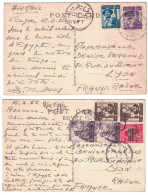 EGYPTE 1955 - LOT DE 2 CARTES POSTALES POUR LA FRANCE ENVOYÉE PAR AVION / AIR MAIL AFFRANCHISSEMENTS TIMBRES A VOIR - Brieven En Documenten