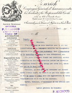 SUISSE - ZURICH - LETTRE AGENCE GRENOBLE- P. MICHOUD- ASSURANCES - PARIS- 1905 LION - Svizzera