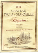 Etiquette Vin Chateau DE LA CHARMILLE  1992  Bergerac 33 Port Sainte Foy - Bergerac