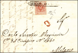 1851 - 15 Cent. Rosso, Prima Tiratura (3a), Perfetto, Su Lettera Da Bergamo 19/3/1851 A Milano, Boll... - Lombardo-Vénétie