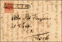 1850 - 15 Cent. Rosso, I Tipo (3), Bordo Di Foglio, Perfetto, Su Lettera Da Mantova 7/9/1850 A Forlì... - Lombardo-Vénétie