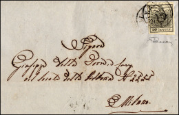 1855 - 10 Cent. Grigio Nero, Carta A Mano (2c), Perfetto, Isolato Su Lettera Da Milano 25/11/1855 Pe... - Lombardo-Vénétie