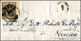 1850 - 10 Cent. Nero, A Mano (2), Perfetto, Su Sovracoperta Da Verona 18/2 Per Città. Chiavarello.... - Lombardo-Vénétie