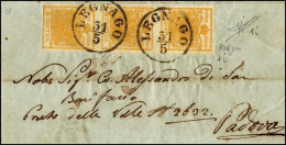 1857 - 5 Cent. Arancio Carico (1i), Striscia Di Tre, Giusta In Basso Su Lettera Da Legnago 31/5/1857... - Lombardo-Vénétie