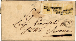 1851 - 5 Cent. Giallo Limone Verdastro (1b), Striscia Orizzontale Di Tre, Bordo Di Foglio A Sinistra... - Lombardo-Vénétie