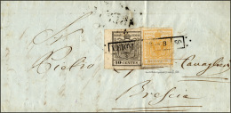 1850 - 5 Cent. Giallo, I Tiratura, E 10 Cent. Grigio Nero, I Tiratura (1a,2b), Perfetti, Su Lettera ... - Lombardo-Vénétie