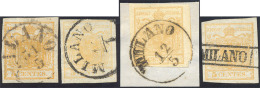 1850 - 5 Cent. (1), Quattro Esemplari, Perfetti, Usati A Milano.... - Lombardo-Vénétie