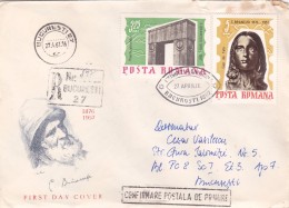 SCLUPTOR BRANCUSI,COVER FDC MAILED IN FIRST DAY,1967 ROMANIA. - FDC