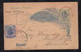 Brazil Brasil 1895 Uprated Stationery Card BAHIA To BERLIN Germany Red Postmark - Brieven En Documenten