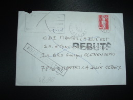 LETTRE TP MARIANNE DE BRIAT 2,50 OBL.22-2-1993 YVELINES (78) REBUTS + T TAXE 5,00 + REFUSE POUR TAXE - 1989-1996 Bicentenial Marianne