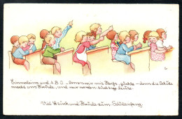 8052 - Alte Glückwunschkarte - Schulanfang - Liesel Lauterborn - Gel 1937 - HWB 6299 - Children's School Start