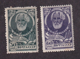 Russia SSSR - Mi. No. 883/884, 125 Years Of Birth Of Turgenjev, MNH, Small Yellow Stain On One Stamp / 2 Scans - Neufs