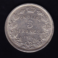 BELGIUM MORIN CAT N° 390b, TTB  1934 .   (B 59) - 5 Francs & 1 Belga