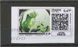 FRANCE - MON TIMBRE À MOI -  VIGNETTE SUR FRAGMENT - 0,67 LETTRE VERTE "GLOBE TERRESTRE" - Other & Unclassified