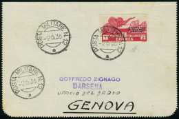 Lettre N° 209, 2 Lire éléphant, Obl Poste Militaire N° 12 2.6.36 Sur L Pour Genova T.B.... - Andere & Zonder Classificatie