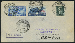 Lettre N° 205, + Aff Complémentaire Sur L PA Militaire N° 134 Pour Genova 25.5.36 T.B. Sassone... - Autres & Non Classés