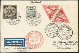 Lettre Zeppelin. C.P. Avec CàD Riga 16.8.34. Cachet Rouge Europa-Südamerika. CàD De Berlin... - Autres & Non Classés