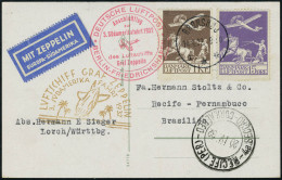 Lettre N° 2 + 5, Sur CP Illustrée Càd Bronshoj 14.4.32 Zeppelin 3 ZAF 1932 Pour Récife... - Sonstige & Ohne Zuordnung