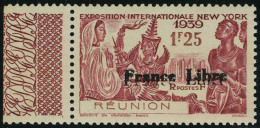 Neuf Sans Charnière N° 216a, 1.25 Expo New York Double Surcharge France Libre T.B.  Signé Calves,... - Sonstige & Ohne Zuordnung