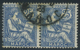 Oblitéré N° 89A, 25c Bleu Sans Surcharge Tanger, Paire Hor. T.B. RRR - Autres & Non Classés