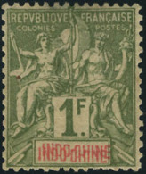 Neuf Avec Charnière N°15a. 1f Olive. Double Légende INDOCHINE. T.B. Signé Calves - Andere & Zonder Classificatie