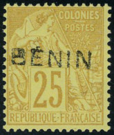 Neuf Sans Gomme 25c Bistre Jaune Surcharge Benin En Noir Type IV Non émis T.B. Signé Calves - Autres & Non Classés
