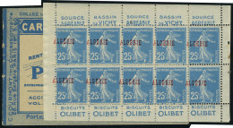 Neuf Sans Charnière N° 14, 25c Bleu, Bloc De 10 Avec Pub, 1/2 Carnet, Vichy-Olibet, Surcharge Algerie ... - Autres & Non Classés