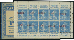 Neuf Sans Charnière N° 14, 25c Bleu, Bloc De 10 Avec Pub, 1/2 Carnet, Vichy-Olibet, Surcharge Algerie ... - Andere & Zonder Classificatie