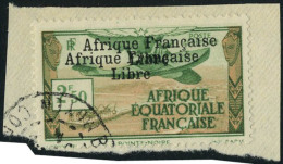Fragment N° 15b, 2f50 Afrique Francaise Libre, Double Surcharge Sur Petit Fragment, T.B. Signé JF Brun - Autres & Non Classés
