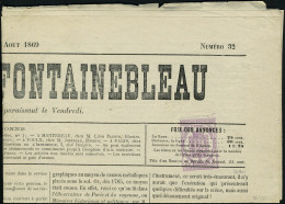 Lettre N° 1, 2c Lilas Obl Sur Journal Entier L'Abeille De Fontainebleau, 13 Aout 1869, T.B. - Andere & Zonder Classificatie