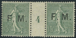 Neuf Sans Charnière N° 3, 15c Vert Olive, Paire Hor. Interpanneau Millésime 4, T.B. - Autres & Non Classés