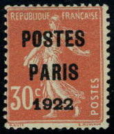 Neuf Avec Charnière N° 32, 30c Postes Paris 1922 T.B. Signé Brun - Autres & Non Classés