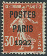Neuf Sans Gomme N° 30/32, Les 3 Valeurs Postes Paris 1922, T.B.  Signés Calves - Autres & Non Classés