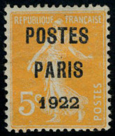 Neuf Avec Charnière N° 30, 5c Postes Paris 1922 Forte Charnière - Autres & Non Classés