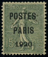 Neuf Avec Charnière N° 25, 15c Poste Paris 1920, Forte Charnière Sinon T.B. - Autres & Non Classés