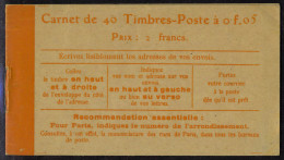 Neuf Sans Charnière N° 158-C1, 5c Orange Semeuse, Carnet De 40t, Couv Postale, T.B. - Autres & Non Classés