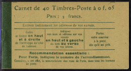 Neuf Sans Charnière N° 137-C9, 5c   Vert Semeuse Type II, Carnet De 40t, Couv. Avec En 2ème Page... - Autres & Non Classés