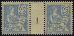 Neuf Sans Charnière N° 118, 25c Bleu, Paire Millésime 1, Trace De Ch Sur L'intervalle, T.B. - Autres & Non Classés