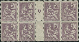 Neuf Sans Charnière N° 115. 30c Violet. Mouchon. Bloc De 8, Millésime 0. T.B. - Andere & Zonder Classificatie