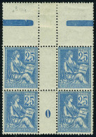 Neuf Sans Charnière N° 114, 25c Bleu, Bloc De 4, Haut De Feuille Millésime 0, Superbe - Autres & Non Classés