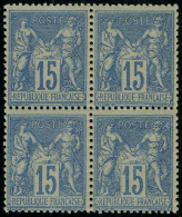 Neuf Sans Charnière N° 90, 15c Bleu Bloc De 4 T.B. - Autres & Non Classés