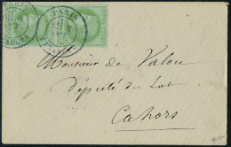 Lettre N° 53, 5c Vert Jaune, Paire Hor Sur L Oblitération Paris étranger, Pour Cahors, T.B.... - Sonstige & Ohne Zuordnung