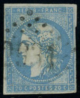 Oblitéré N° 44A, 20c Bleu Type I Report I, Léger Aminci Aspect T.B. - Sonstige & Ohne Zuordnung