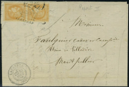 Lettre N° 43B, 10c Bistre Paire Verticale Sur L De Lauzerte Pour Montpellier Aout 71, T.B. - Sonstige & Ohne Zuordnung