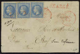 Lettre N° 29, 20c Bleu X 3ex Sur L. Chargée (descriptif De Chargement Au Verso), Obl Losange CER Rouge +... - Andere & Zonder Classificatie