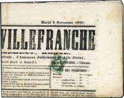 Lettre N°25. 1c Empire Lauré Seul Sur Journal Complet. Le Journal De Villefranche Du 8 Novembre 1870.... - Andere & Zonder Classificatie