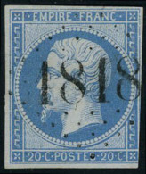 Oblitéré N° 14, 20c Bleu Obl D'essai 1818 Délié Très Belle Frappe Pothion... - Autres & Non Classés