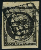 Oblitéré N° 3c, 20c Gris-noir, 4 Marges Maxi Dont 1 Voisin Et Petit Bdf Haut De Feuille, Superbe,... - Autres & Non Classés